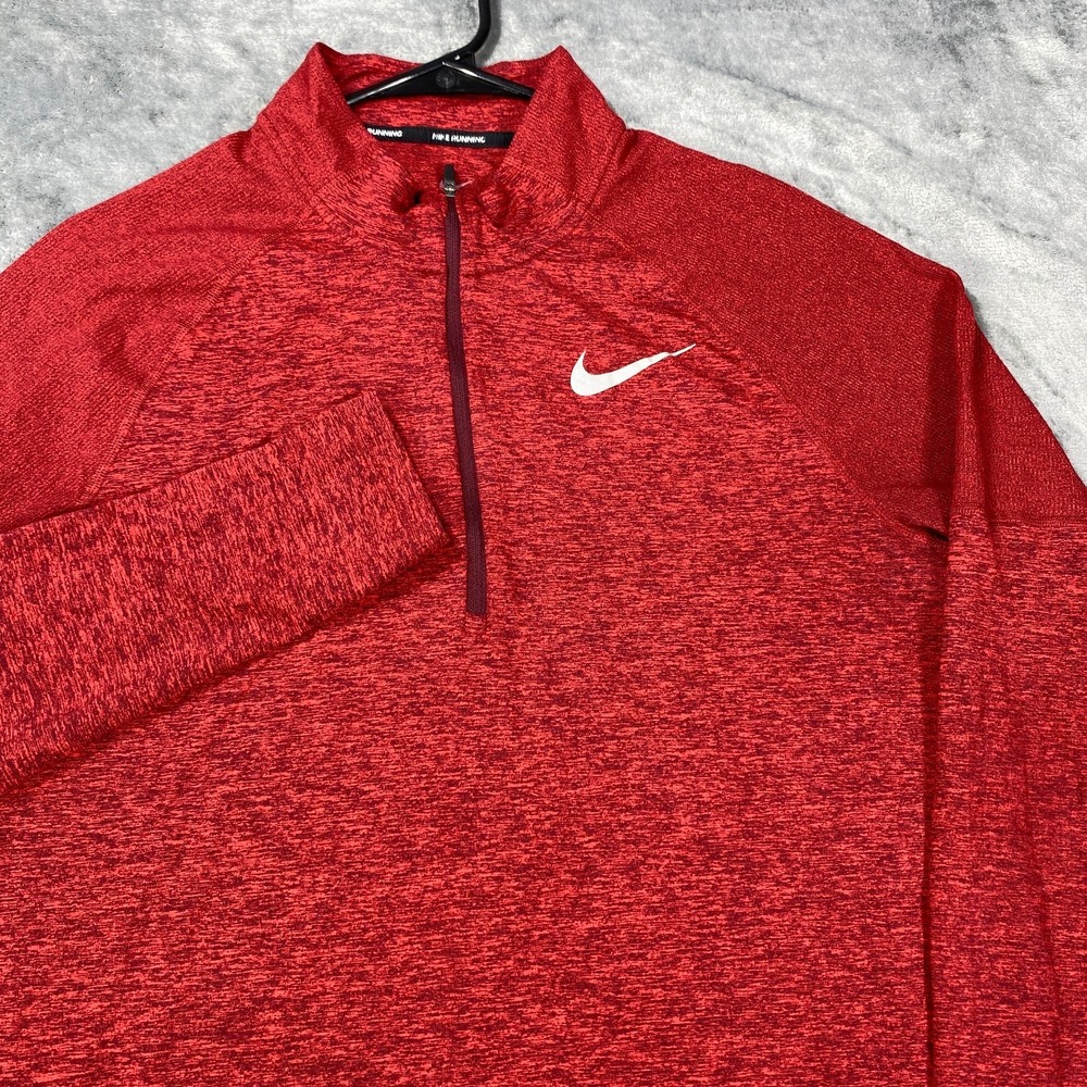 Nike Running Shirt Mens M Red Long Sleeve Dri Fit Casual Workout Gym Lift Mock